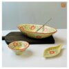 VIETNAM HAND-PAINTED CERAMIC - BOAT SHAPED BOWL IN RED FLOWERS