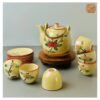 VIETNAM HAND-PAINTED CERAMIC TEA SET - POT & 6 CUPS & 7 PLATES