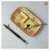 VIETNAM HAND-PAINTED CERAMIC - DEEP RECTANGLE PLATE IN RED FLOWERS