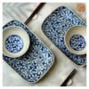VIETNAM HAND-PAINTED CERAMIC - BLUE FLOWER SLAY RECTANGLE PLATE