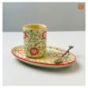 VIETNAM CERAMIC COFFEE MUG IN RED FLOWERS PATTERN