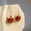 VIETNAM HANDICRAFT SILVER & CERAMIC EARRINGS - LEAFLET DROPS
