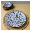 VIETNAM HAND-PAINTED CERAMIC - ROUND PLATE IN BLUE FLOWERS D26
