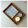 VIETNAM HAND-PAINTED CERAMIC- SQUARE TRAY IN BLUE FLOWERS PATTERN