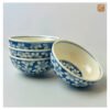 VIETNAM HAND-PAINTED CERAMIC- RICE BOWL IN BLUE FLOWERS PATTERN