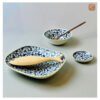 VIETNAM HAND-PAINTED CERAMIC - SLAY SQUARE PLATE IN BLUE FLOWERS