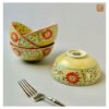 VIETNAM HAND-PAINTED CERAMIC - RICE BOWL IN RED FLOWERS PATTERN