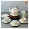 VIETNAM CERAMIC HAND-PAINTED TEA SET - POT & 6 CUPS & 7 PLATES