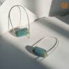 VIETNAM HANDICRAFT SILVER & CERAMIC EARRINGS - AZURE LOOP