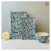 VIETNAM HAND-PAINTED CERAMIC - RECTANGLE TRAY IN BLUE FLOWERS S2