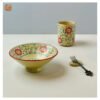 VIETNAM HAND-PAINTED CERAMIC - CONE SHAPED BOWL IN RED FLOWERS
