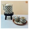 VIETNAM CERAMIC TEA SET WITH BAMBOO TRAY - POT & 2 CUPS & TRAY