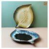 VIETNAM HANDICRAFT CERAMIC SAKE LEAF PLATE 9 Handmade Pottery in Hoi An