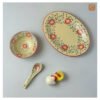 VIETNAM HAND-PAINTED CERAMIC - RED FLOWER OVAL PLATE