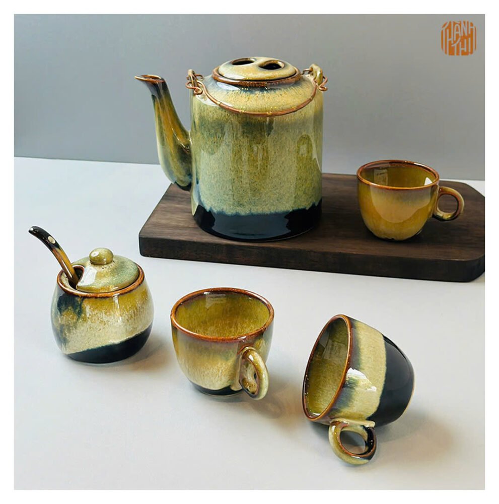 6. VIETNAM HANDMADE CERAMIC TEA SET IN GOLDEN PEARL 006 60