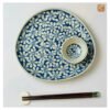 VIETNAM HAND-PAINTED CERAMIC - SLAY TRIANGLE PLATE IN BLUE FLOWERS