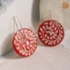 VIETNAM HANDICRAFT SILVER & CERAMIC EARRINGS - RED RADIANT REVERIE