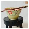 VIETNAM HAND-PAINTED CERAMIC - BOWL WITH HOLE FOR CHOPSTICKS