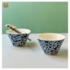 VIETNAM HAND-PAINTED CERAMIC - BOWL WITH HOLE IN BLUE FLOWERS