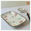 VIETNAM HAND-PAINTED CERAMIC - SLAY RECTANGLE PLATE IN DRAGONFLY PATTERN