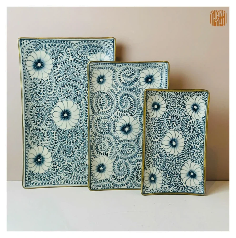 vietnam handicraft ceramic brass rectangle plate s1 1C 1